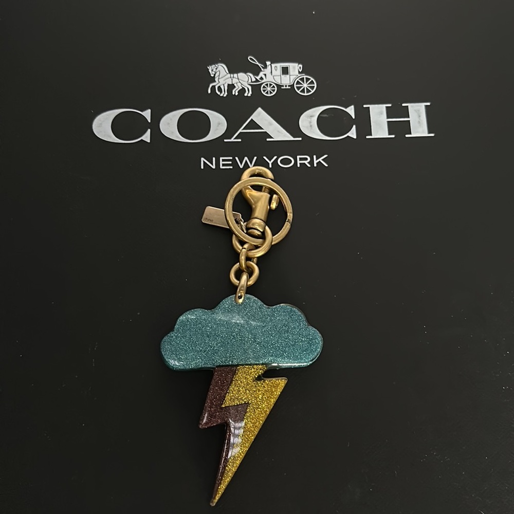 Coach Resin Glitter Cloud Lightning Bolt Keychain Key Fob Bag Charm Signature - Picture 2 of 14